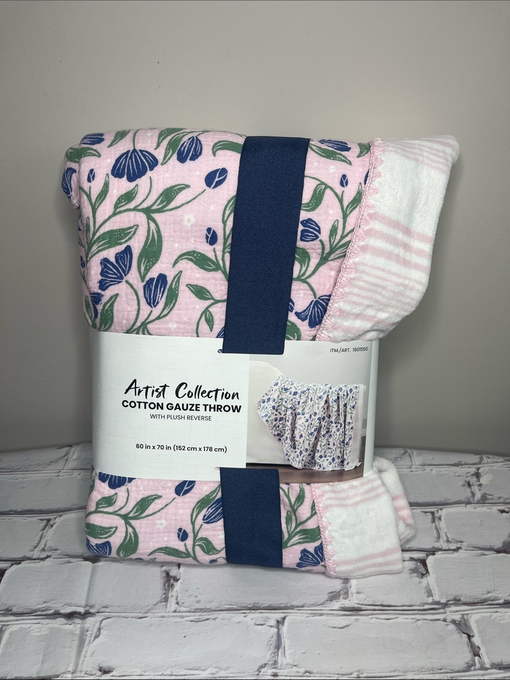 Artist Collection Pink Floral Cotton Gauze Throw with Plush Reverse